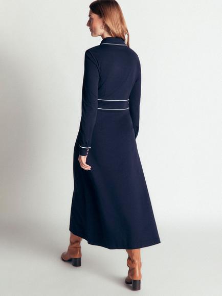 Boden Etta Contrast A-Line Midi Dress containing LENZING™ ECOVERO™ Viscose - view 2, Navy/Ivory
