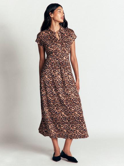 Boden Fae Animal Print Midi Shirt Dress containing TENCEL™ Modal, Brown/Multi