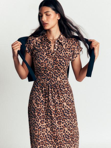 Boden Fae Animal Print Midi Shirt Dress containing TENCEL™ Modal - view 2, Brown/Multi