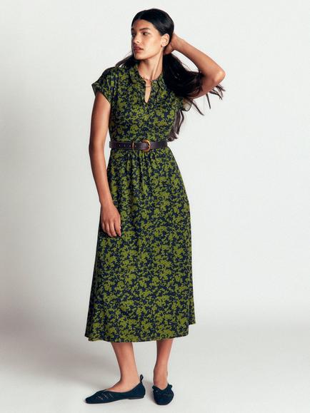 Boden Fae Floral Midi Shirt Dress containing TENCEL™ Modal, Green/Multi, Green/Multi