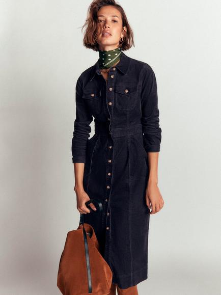 Boden Fleur Corduroy Midi Shirt Dress, Navy