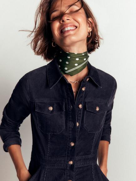Boden Fleur Corduroy Midi Shirt Dress - view 2, Navy