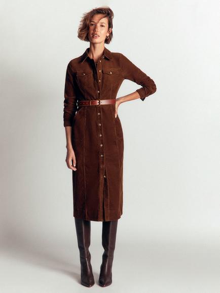 Boden Fleur Corduroy Midi Shirt Dress, Raw Umber