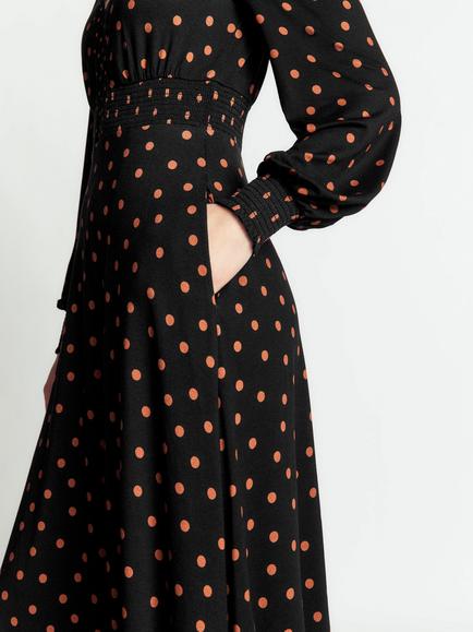 Boden Georgia Polka Dot Jersey Midi Dress containing LENZING™ ECOVERO™ Viscose, Black/Multi - view 2, Black/Multi