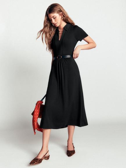 Boden Heidi Tea Midi Jersey Dress containing LENZING™ ECOVERO™ Viscose, Black, Black