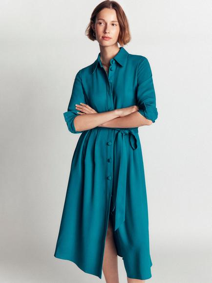 Boden Kate Pleated Midi Shirt Dress, Deep Sea Green, Deep Sea Green