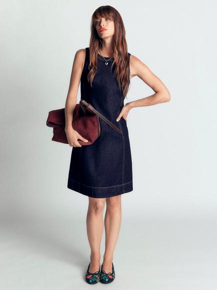 Boden Lou Denim Shift Mini Dress, Indigo Blue, Indigo Blue