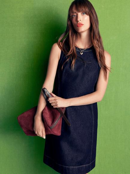 Boden Lou Denim Shift Mini Dress, Indigo Blue - view 2, Indigo Blue