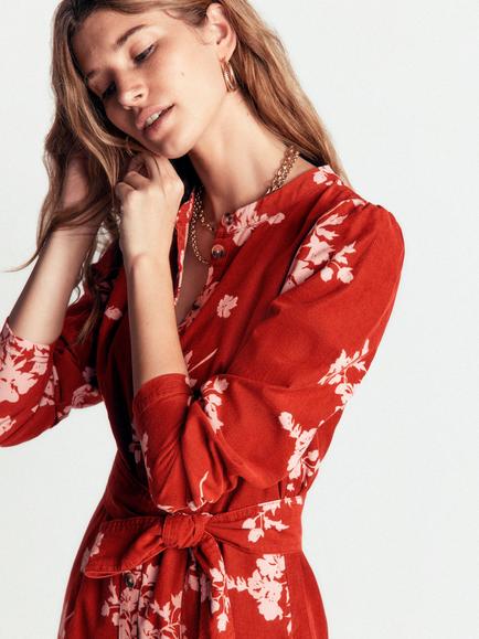 Boden Louise Floral Cord Midi Shirt Dress, Arabian Spice - view 2, Arabian Spice