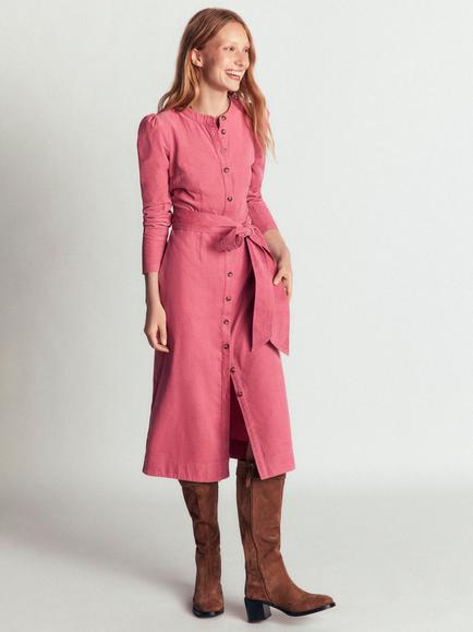 Boden Louise Cotton Corduroy Midi Dress, Pink Heather, Pink Heather