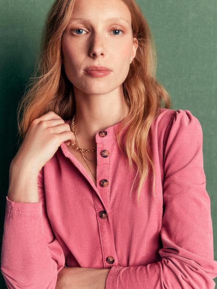 Boden Louise Cotton Corduroy Midi Dress, Pink Heather - view 2, Pink Heather