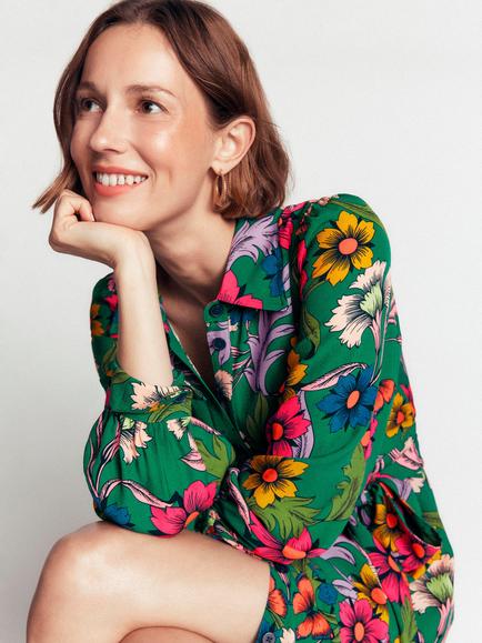 Boden Maeve Occasion Floral Midi Shirt Dress, Green - view 2, Green