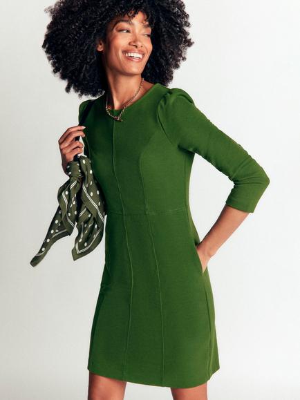 Boden Marla Cotton Rich Sheath Mini Dress, Black, Green Fir
