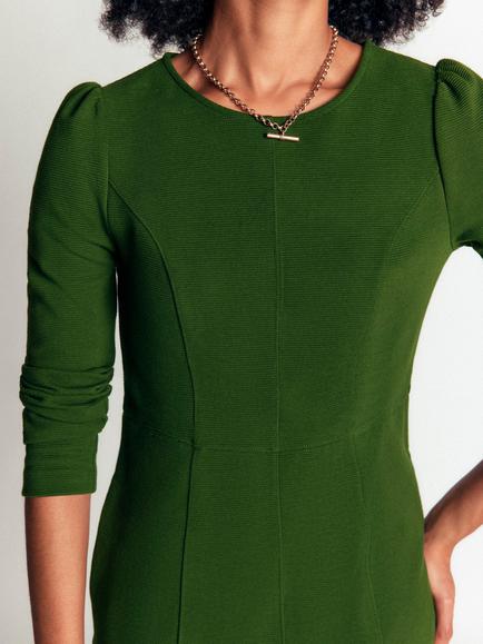 Boden Marla Cotton Rich Sheath Mini Dress, Black - view 2, Green Fir