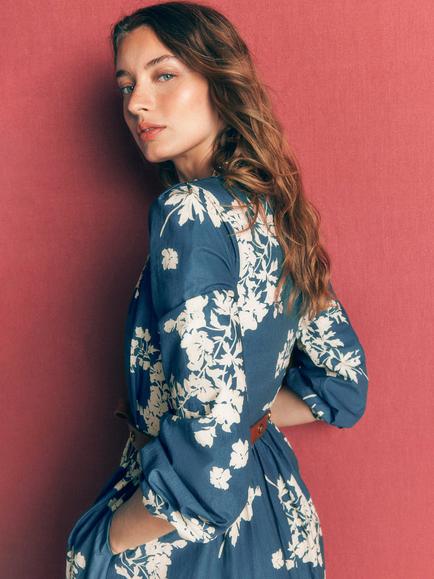 Boden Nicola Floral A-Line Midi Dress, Blue/Multi - view 2, Blue/Multi