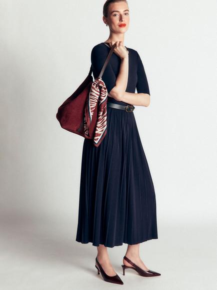 Boden Fit and Flare Pleated Midi Dress, Navy, Navy
