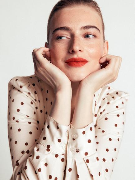 Boden Julia Cotton Rich Polka Dot Shirt, Ivory/Brown - view 2, Ivory/Brown