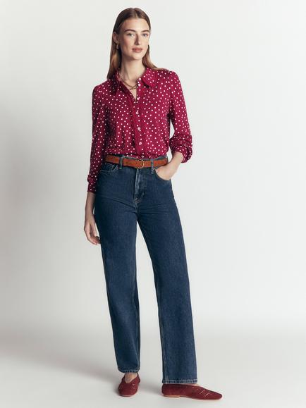 Boden Lena Lace Frill Jersey Top, Ruby Red, Ruby Red
