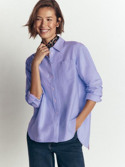 Boden Sienna Relaxed Cotton Shirt, Blue Oxford, Blue Oxford