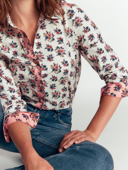 Boden Sienna Cotton Floral Long Sleeve Shirt, Soft Cream Garden - view 2, Soft Cream Garden