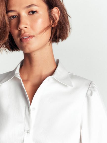 Boden Volume Sleeve Cotton Rich Long Sleeve Top, White - view 2, White
