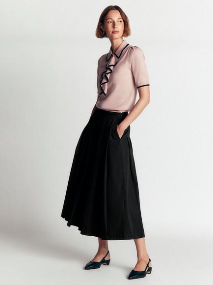 Boden Aya Cotton Rich A-Line Midi Skirt, Black, Black
