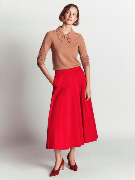 Boden Aya Cotton Rich A-Line Midi Skirt, Crimson Red, Crimson Red