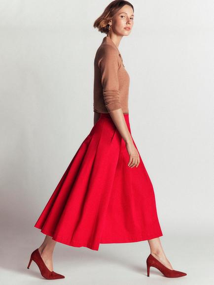 Boden Aya Cotton Rich A-Line Midi Skirt, Crimson Red - view 2, Crimson Red