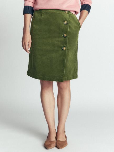 Boden Evelyn Corduroy Button Wrap Skirt, Forest Green, Forest Green