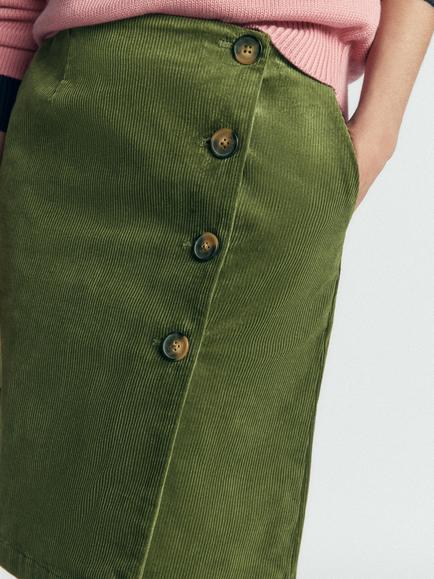 Boden Evelyn Corduroy Button Wrap Skirt, Forest Green - view 2, Forest Green