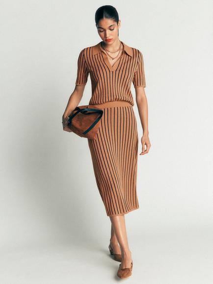 Boden Jacquard Knitted Midi Skirt, Camel/Multi, Camel/Multi