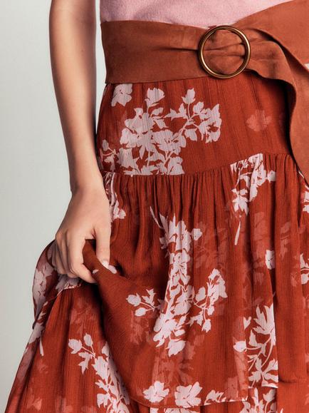 Boden Tiered Ruffle Midi Skirt, Arabian Spice Bunch - view 2, Arabian Spice Bunch