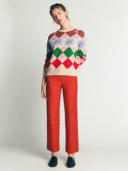 Boden Ariadne Check Crew Neck Jumper, Multi/Argyle, Multi/Argyle