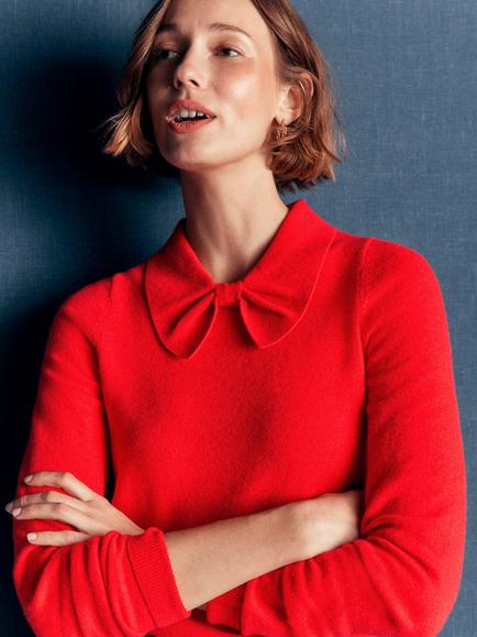 Boden Bow Neck Wool Rich Jumper, Poppy Red - view 2, Poppy Red