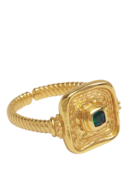 Ottoman Hands Emerald Green CZ Wax Seal Ring, Gold, Gold
