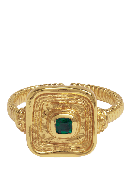 Ottoman Hands Emerald Green CZ Wax Seal Ring, Gold - view 2, Gold