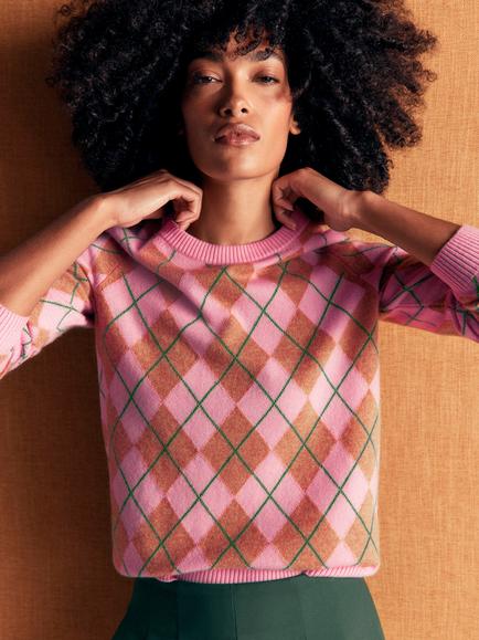 Boden Elsie Pure Cashmere Geometric Crew Neck Jumper, Pink Heather, Pink Heather