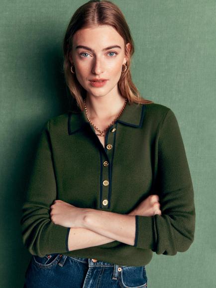 Boden Liz Cotton Rich Henley Jumper, Forest Glade, Forest Glade