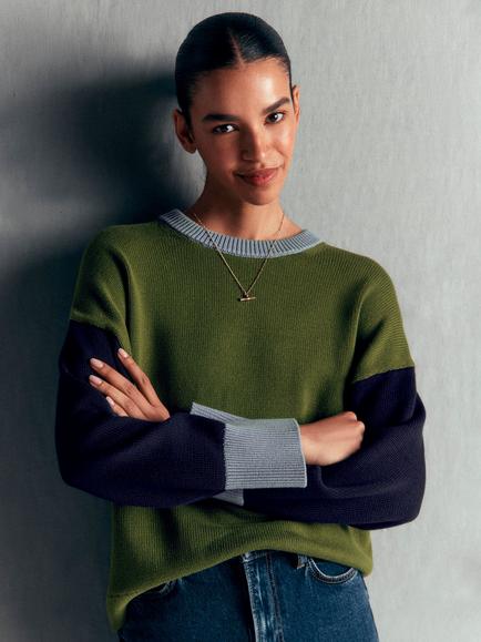 Boden Lucy Relaxed Cotton Jumper, Green, Green