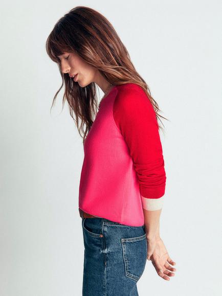 Boden Meg Raglan Sleeve Cotton Rich Jumper, Pink/Multi - view 2, Pink/Multi