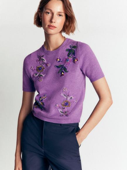 Boden Ria Floral Embellished Jumper, Amethyst Purple, Amethyst Purple