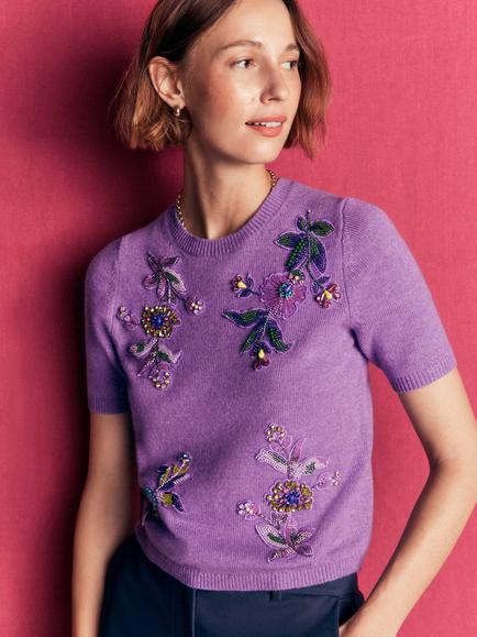 Boden Ria Floral Embellished Jumper, Amethyst Purple - view 2, Amethyst Purple