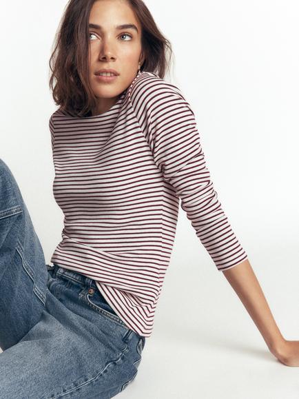 Boden Annie Stripe Crew Neck Long Sleeve Top, Purple/Ivory, Purple/Ivory