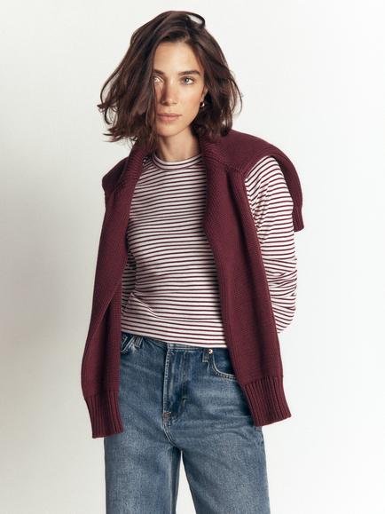Boden Annie Stripe Crew Neck Long Sleeve Top, Purple/Ivory - view 2, Purple/Ivory