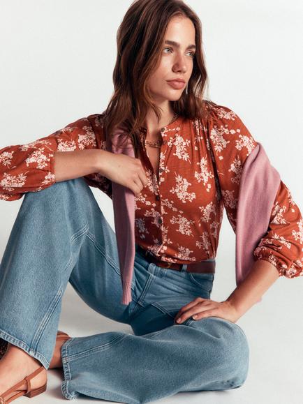 Boden Ara Floral Jersey Shirt containing TENCEL™ Modal, Arabian Spice, Arabian Spice