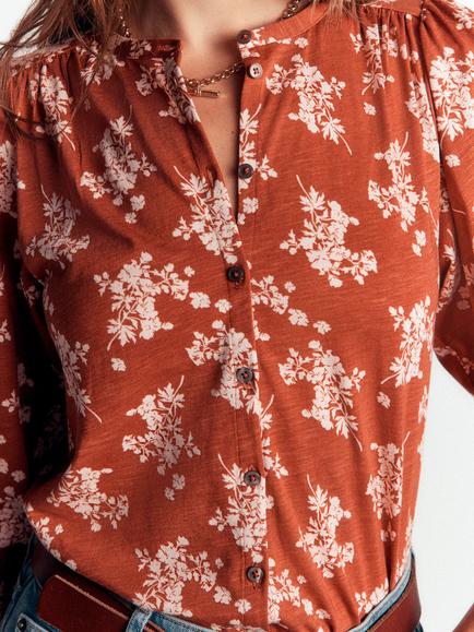 Boden Ara Floral Jersey Shirt containing TENCEL™ Modal, Arabian Spice - view 2, Arabian Spice