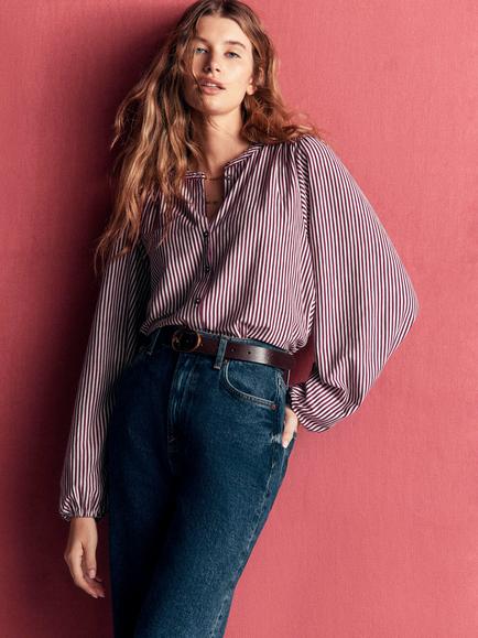 Boden Ara Striped Jersey Shirt containing TENCEL™ Modal, Wisteria, Wisteria