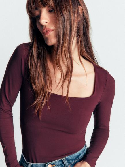 Boden Brooke Square Neck Jersey Top, Dark Cherry - view 2, Dark Cherry