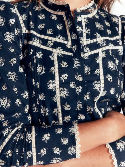 Boden Carmen Floral Lace Trim Top, French Navy Garden - view 2, French Navy Garden