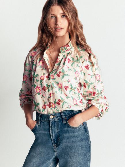 Boden Erica Cotton Frill Shirt, Multi, Multi